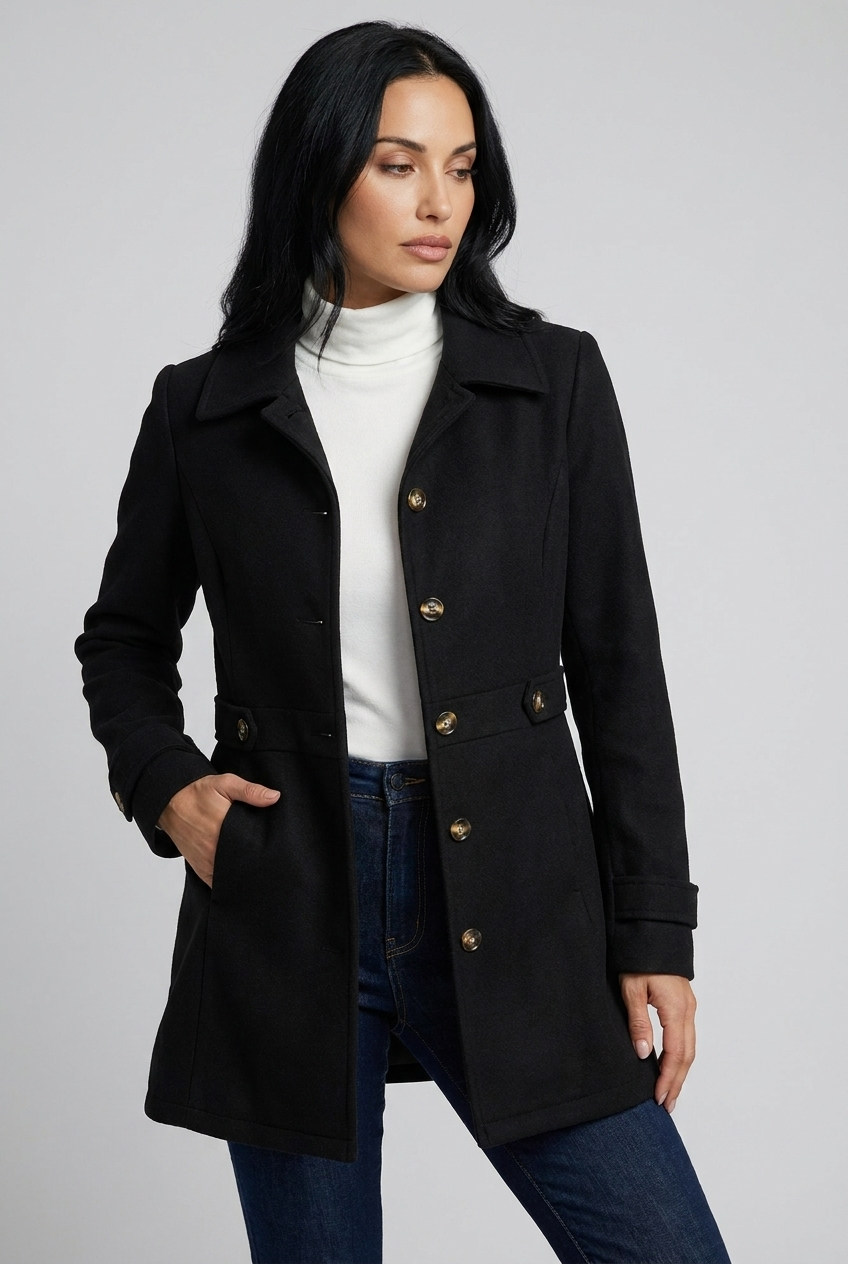 Single-Breasted Notch Collar Longline Tailored Coat Women