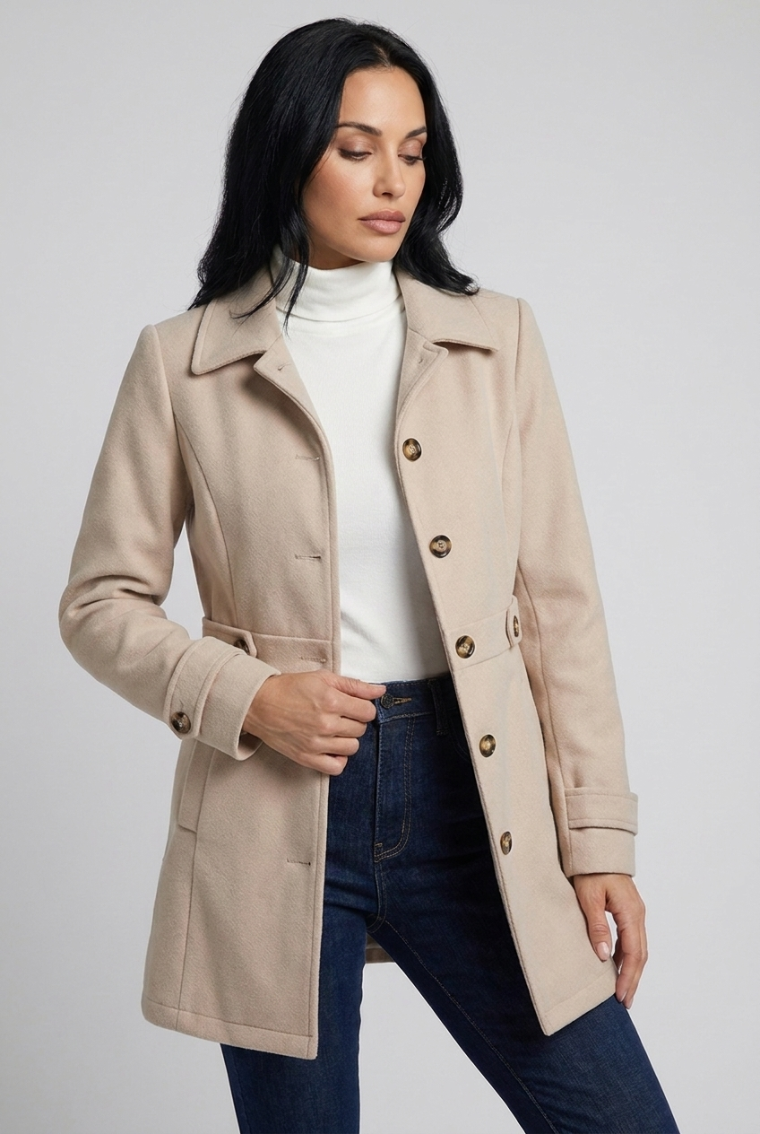 Single-Breasted Notch Collar Longline Tailored Coat Women