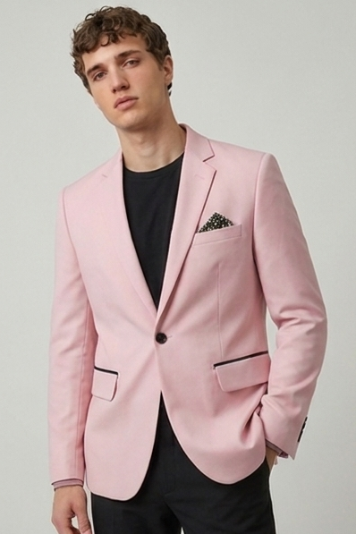 Single Button Satin Style Notch Lapel Blazer Men