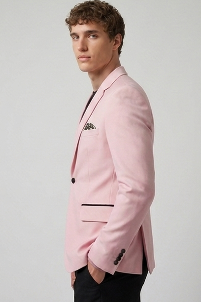 Single Button Satin Style Notch Lapel Blazer Men