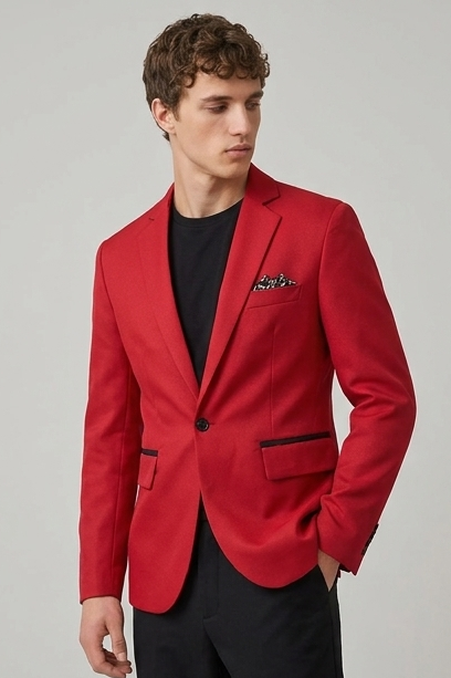 Single Button Satin Style Notch Lapel Blazer Men