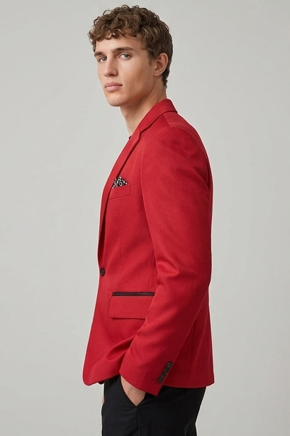 Single Button Satin Style Notch Lapel Blazer Men