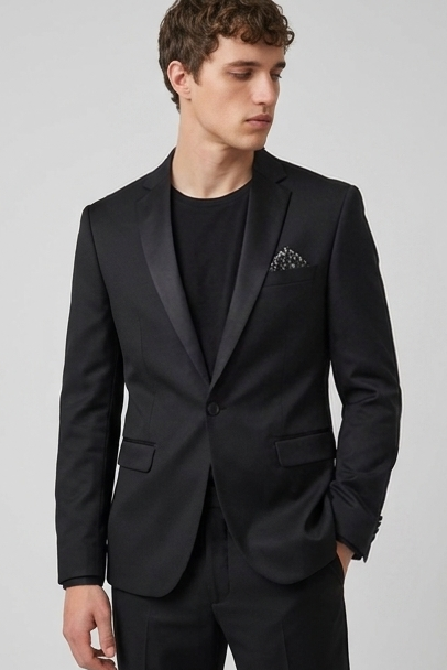 Single Button Satin Style Notch Lapel Blazer Men