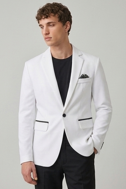 Single Button Satin Style Notch Lapel Blazer Men