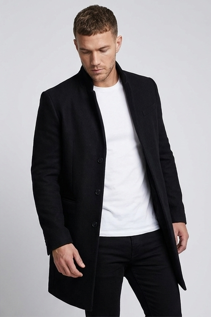 Slim Fit Tailored Mid-Length Structured Overcoat Men