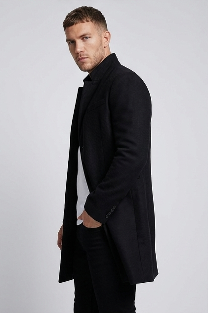 Slim Fit Tailored Mid-Length Structured Overcoat Men