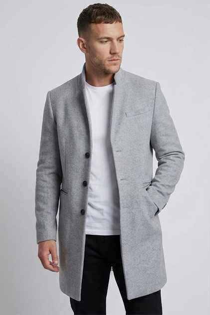Slim Fit Tailored Mid-Length Structured Overcoat Men