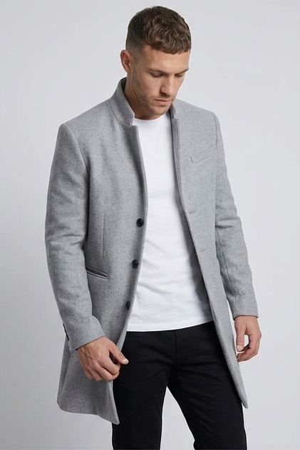 Slim Fit Tailored Mid-Length Structured Overcoat Men