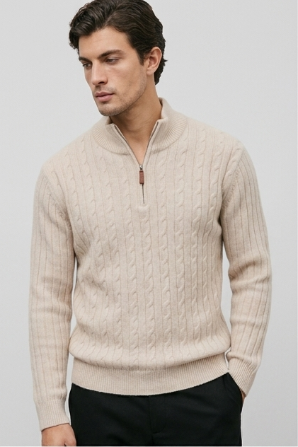 Cable Knit Quarter Zip Jumper Men