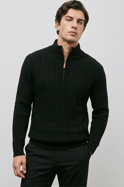 Cable Knit Quarter Zip Jumper Men