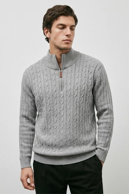 Cable Knit Quarter Zip Jumper Men