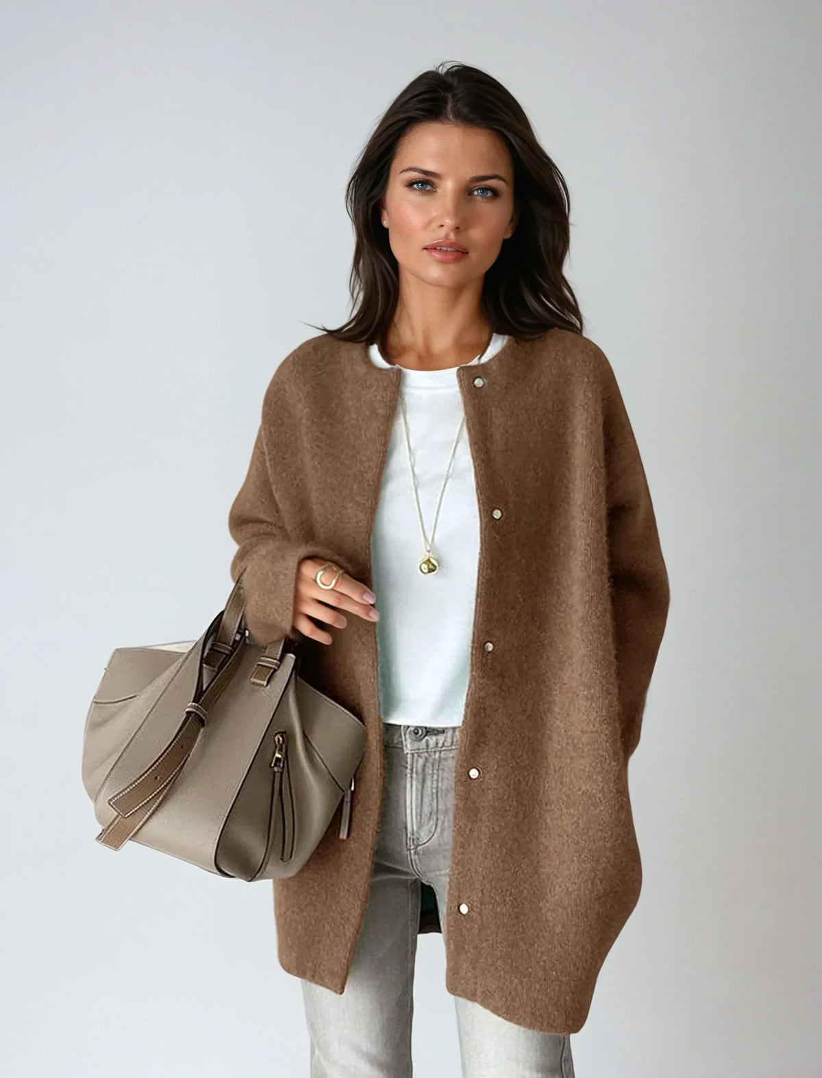 Wool Style Relaxed Fit Longline Button Cardigan