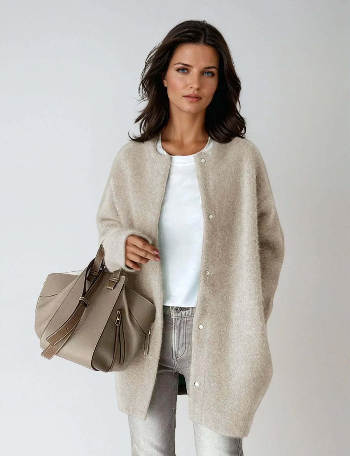 Wool Style Relaxed Fit Longline Button Cardigan