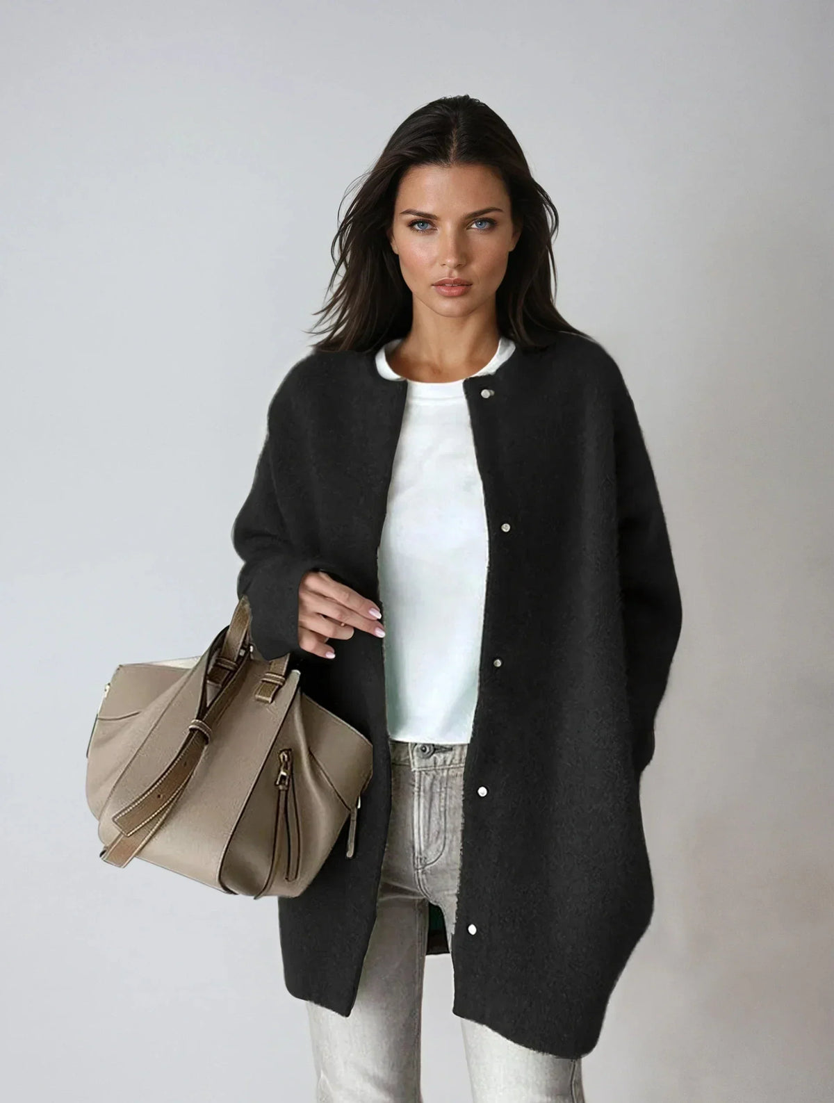Wool Style Relaxed Fit Longline Button Cardigan