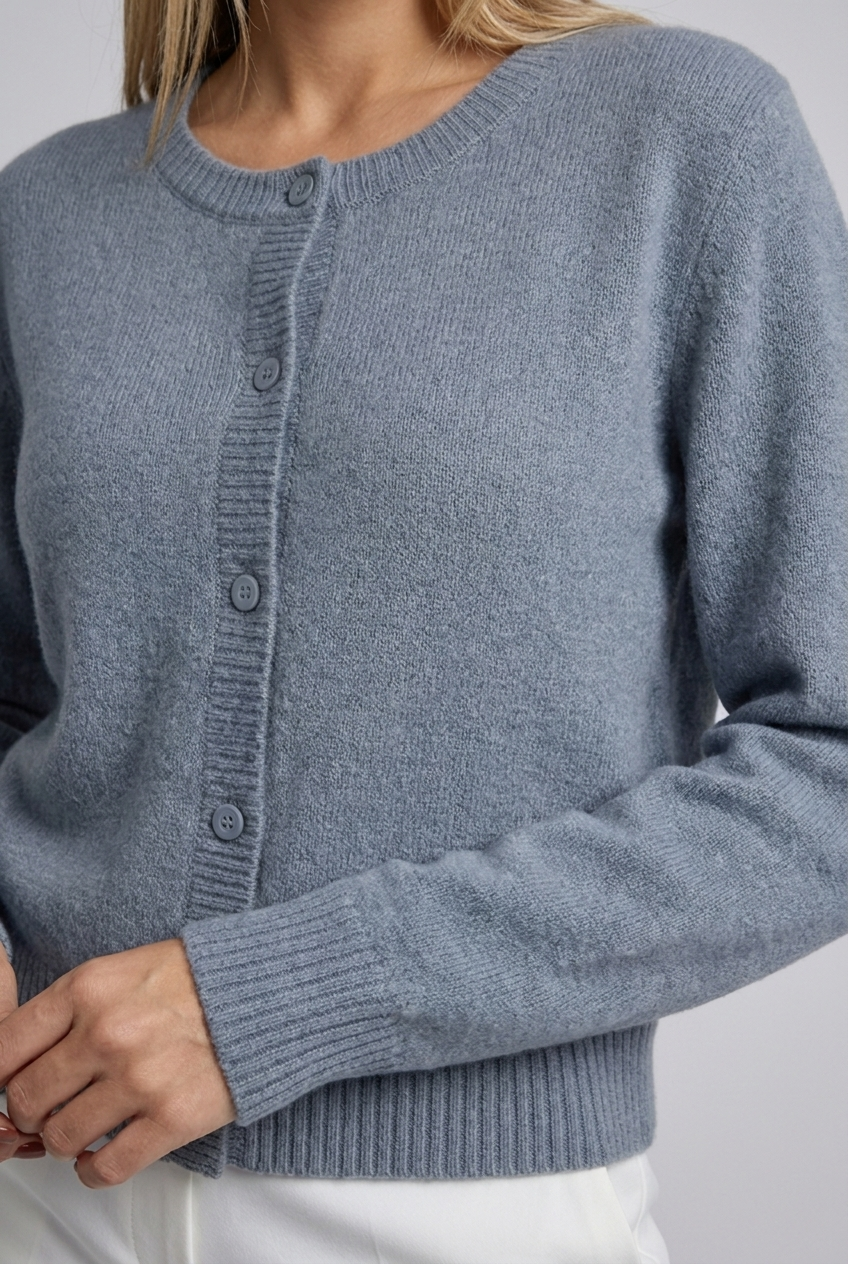 Soft Knit Button-Up Cardigan Round Neck