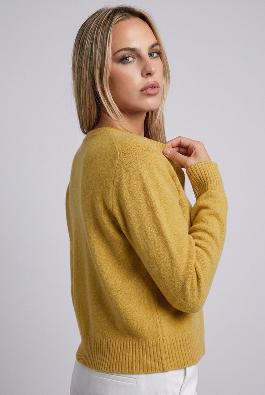 Soft Knit Button-Up Cardigan Round Neck
