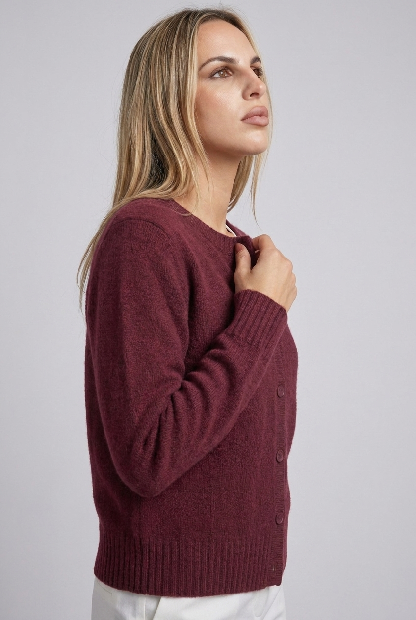 Soft Knit Button-Up Cardigan Round Neck