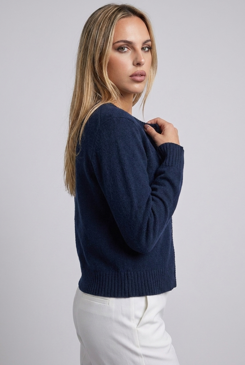 Soft Knit Button-Up Cardigan Round Neck