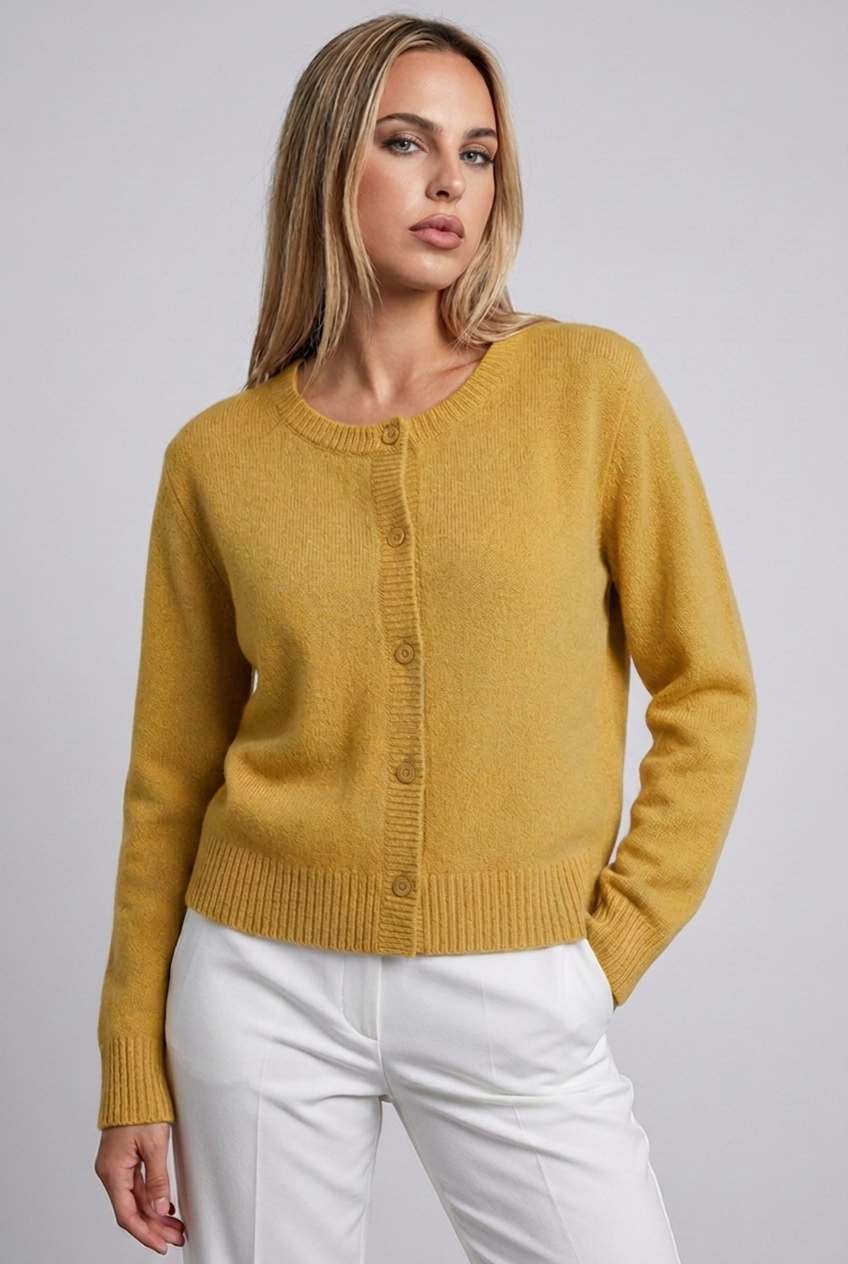 Soft Knit Button-Up Cardigan Round Neck
