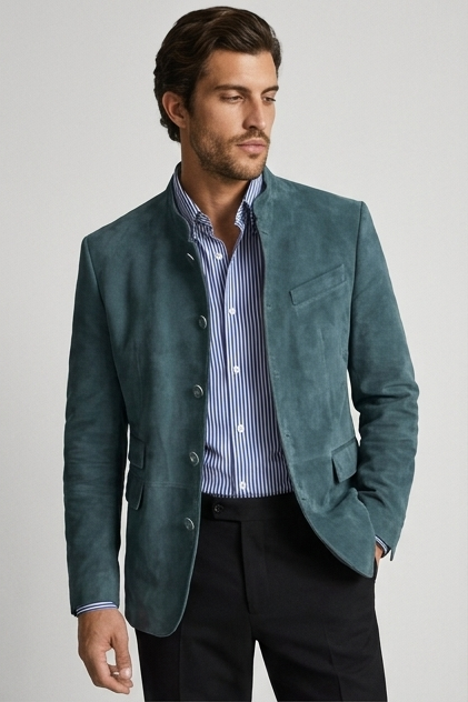 Stand Collar Button Smart Tailored Blazer Men