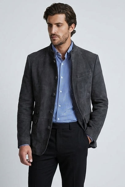 Stand Collar Button Smart Tailored Blazer Men