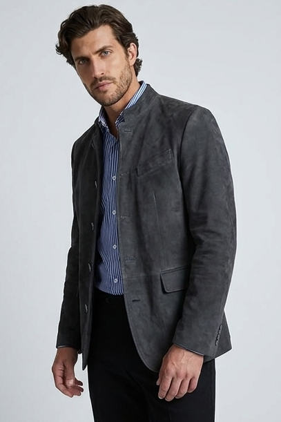 Stand Collar Button Smart Tailored Blazer Men
