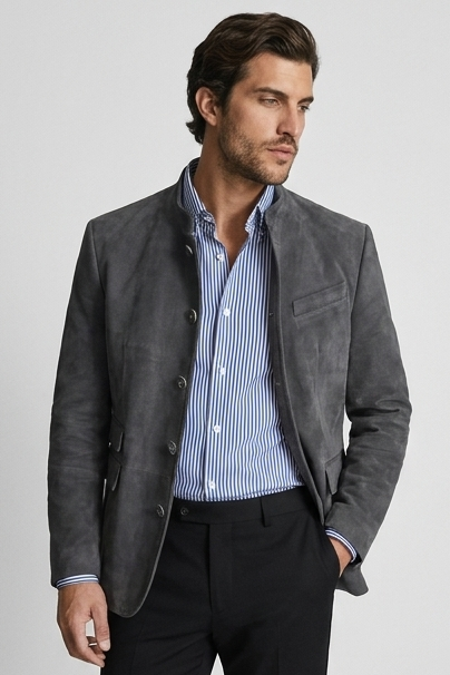 Stand Collar Button Smart Tailored Blazer Men
