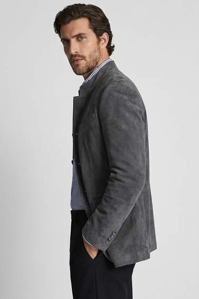 Stand Collar Button Smart Tailored Blazer Men