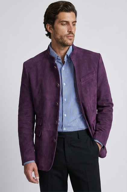 Stand Collar Button Smart Tailored Blazer Men