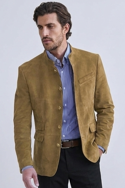 Stand Collar Button Smart Tailored Blazer Men