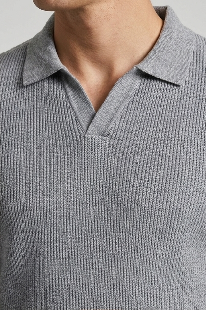 Striped Collar Knit Style Long Sleeve Polo Men