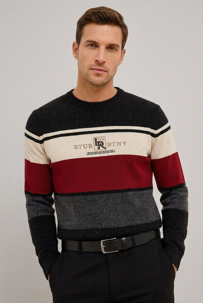 Striped Crew Neck Lightweight Fleece Jumper Men