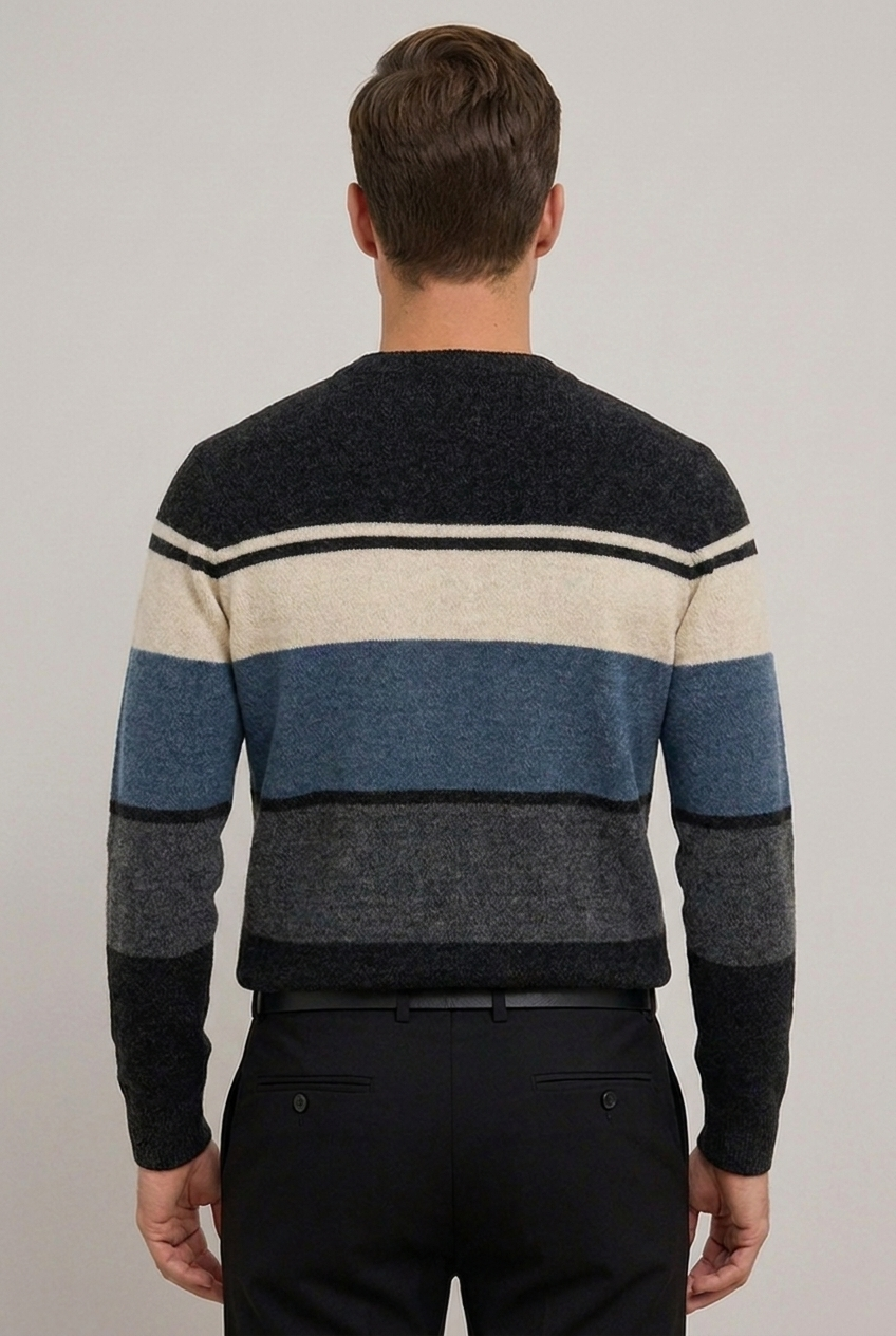 Striped Crew Neck Lightweight Fleece Jumper Men