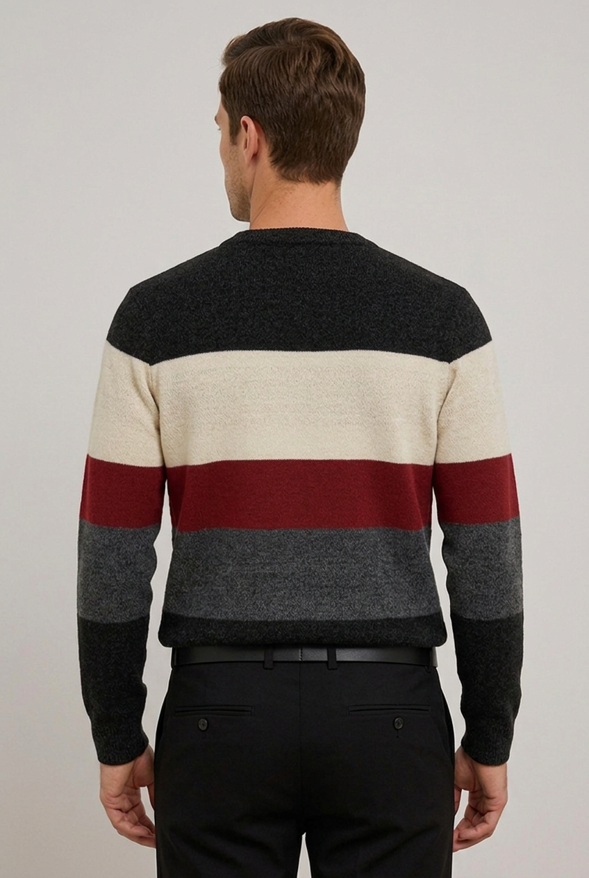 Striped Crew Neck Lightweight Fleece Jumper Men
