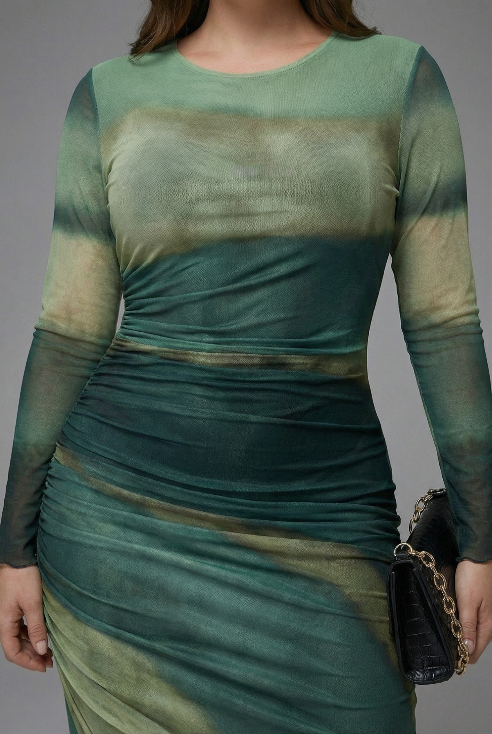 Women’s Tailored Printed Long Sleeve Bodycon Maxi Dress - Marble Print