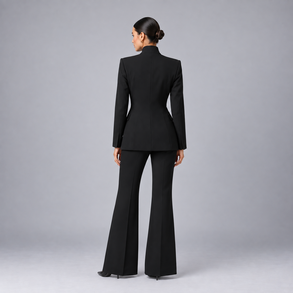 Tailored Collarless Blazer Wide-Leg Trouser Set Women