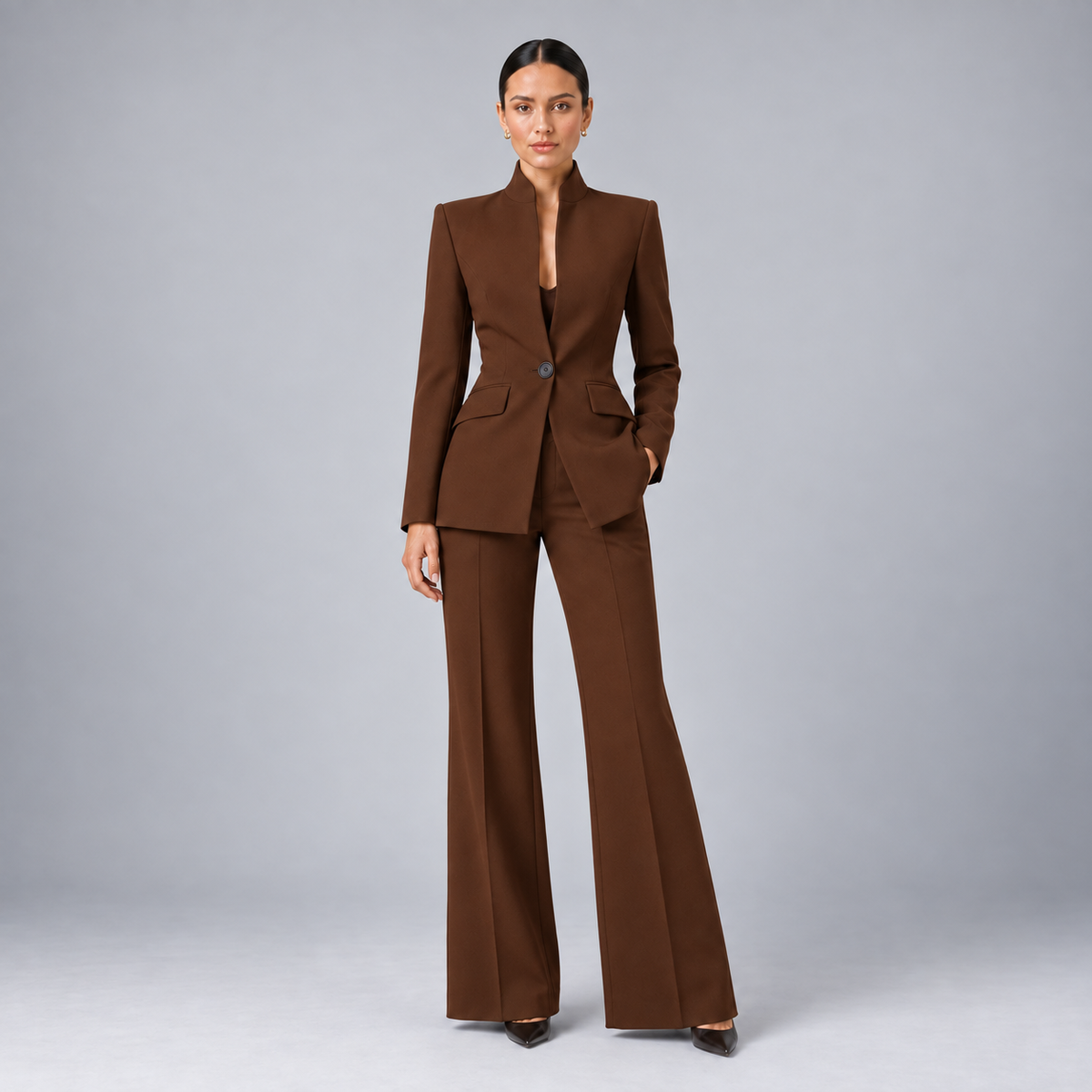 Tailored Collarless Blazer Wide-Leg Trouser Set Women