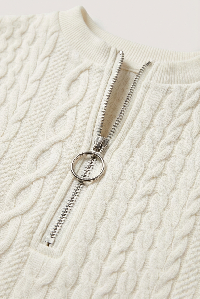 Women’s Cable Knit Quarter Zip Casual Everyday Jumper