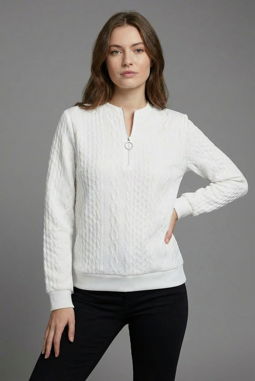 Women’s Cable Knit Quarter Zip Casual Everyday Jumper