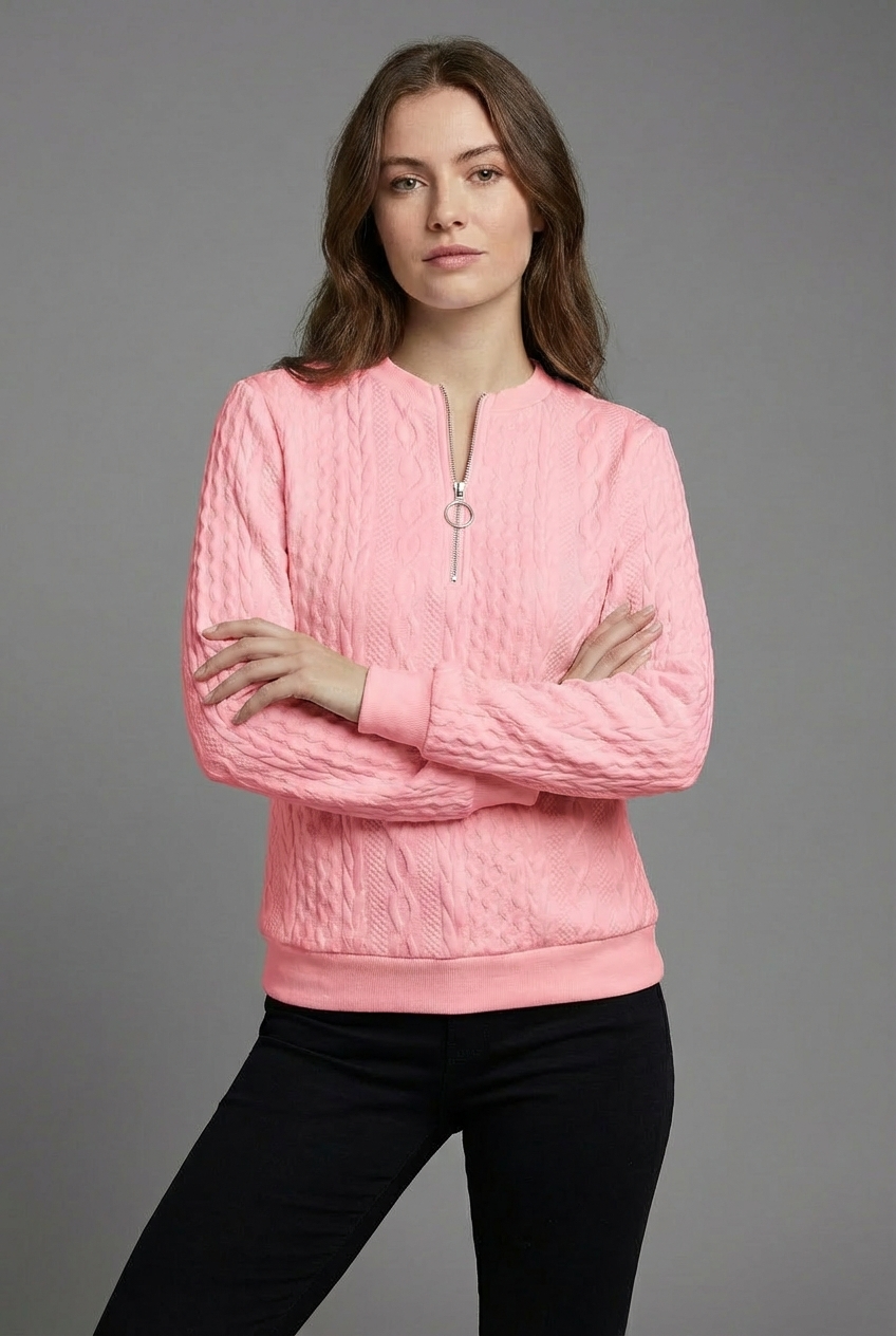 Women’s Cable Knit Quarter Zip Casual Everyday Jumper