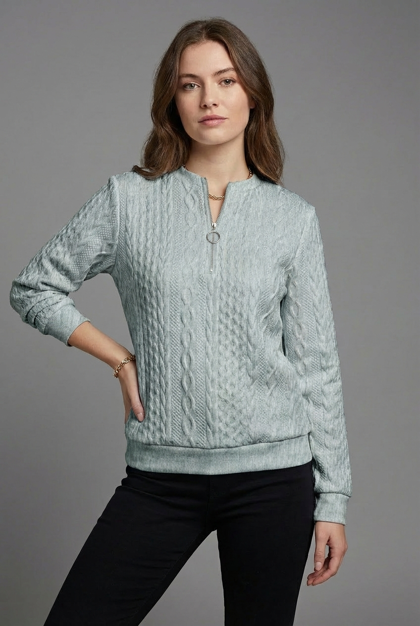 Women’s Cable Knit Quarter Zip Casual Everyday Jumper