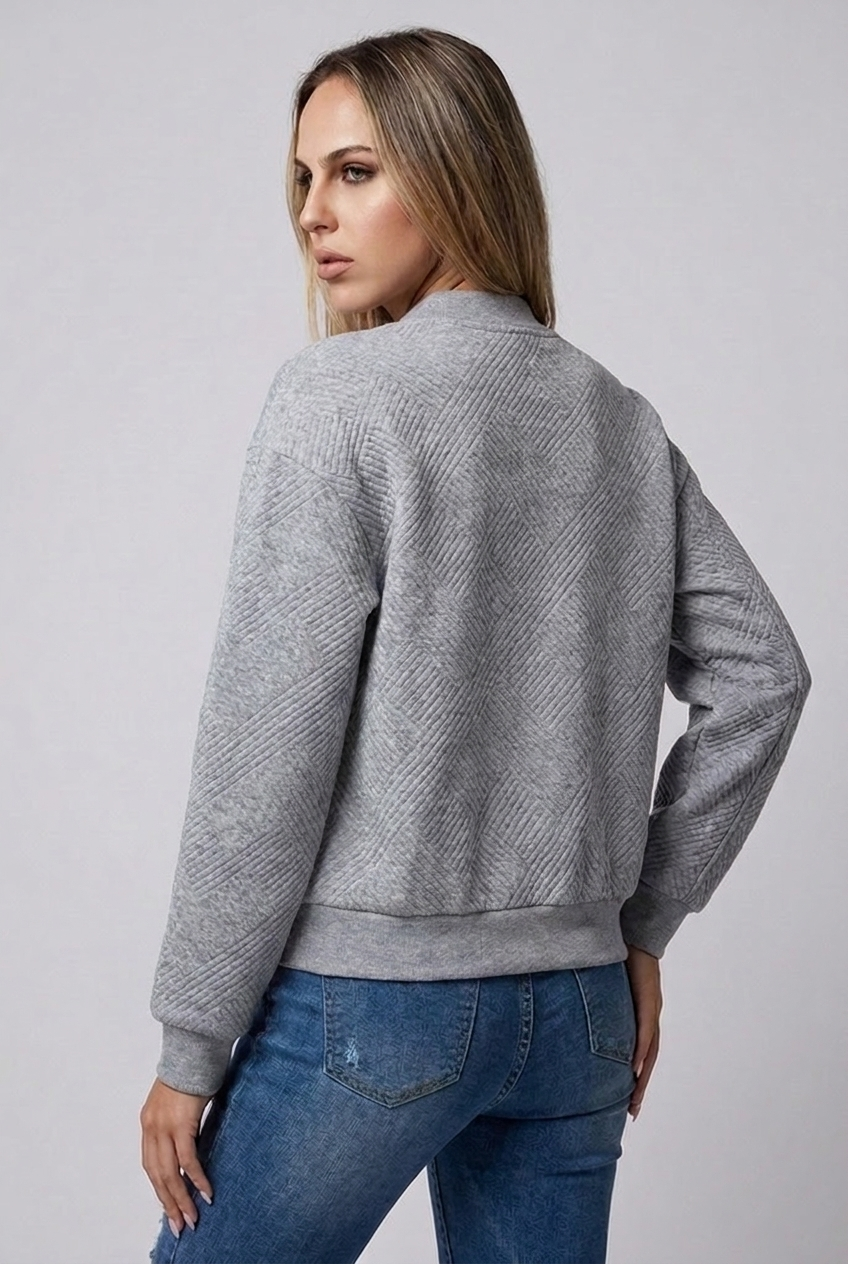 Textured Knit Zip Bomber Jacket Women