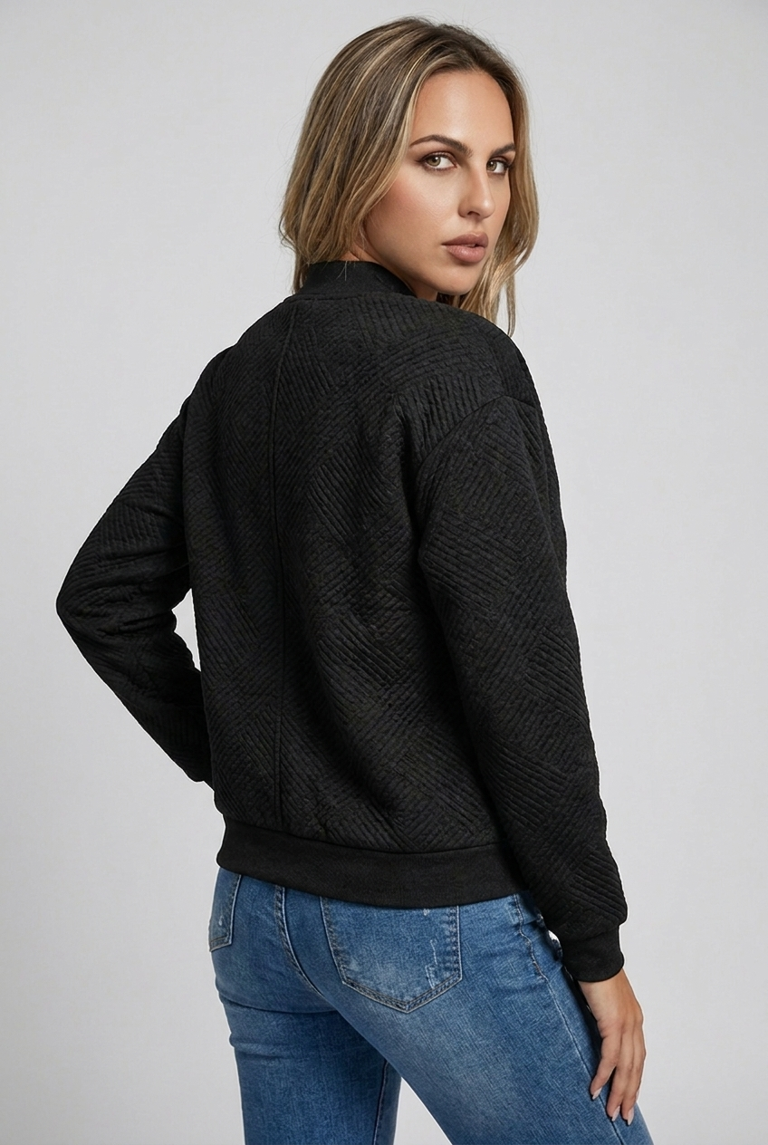 Textured Knit Zip Bomber Jacket Women