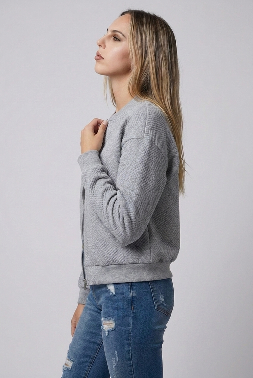 Textured Knit Zip Bomber Jacket Women
