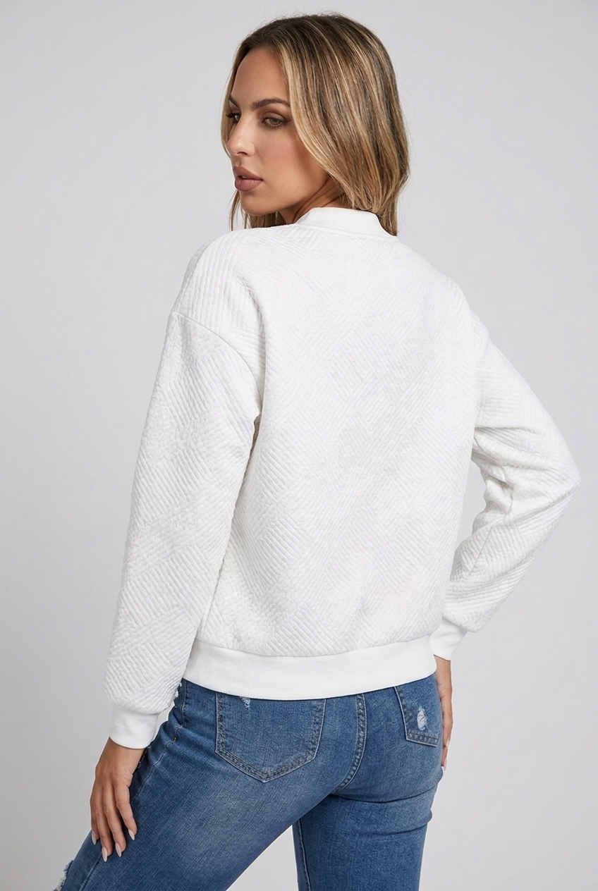 Textured Knit Zip Bomber Jacket Women