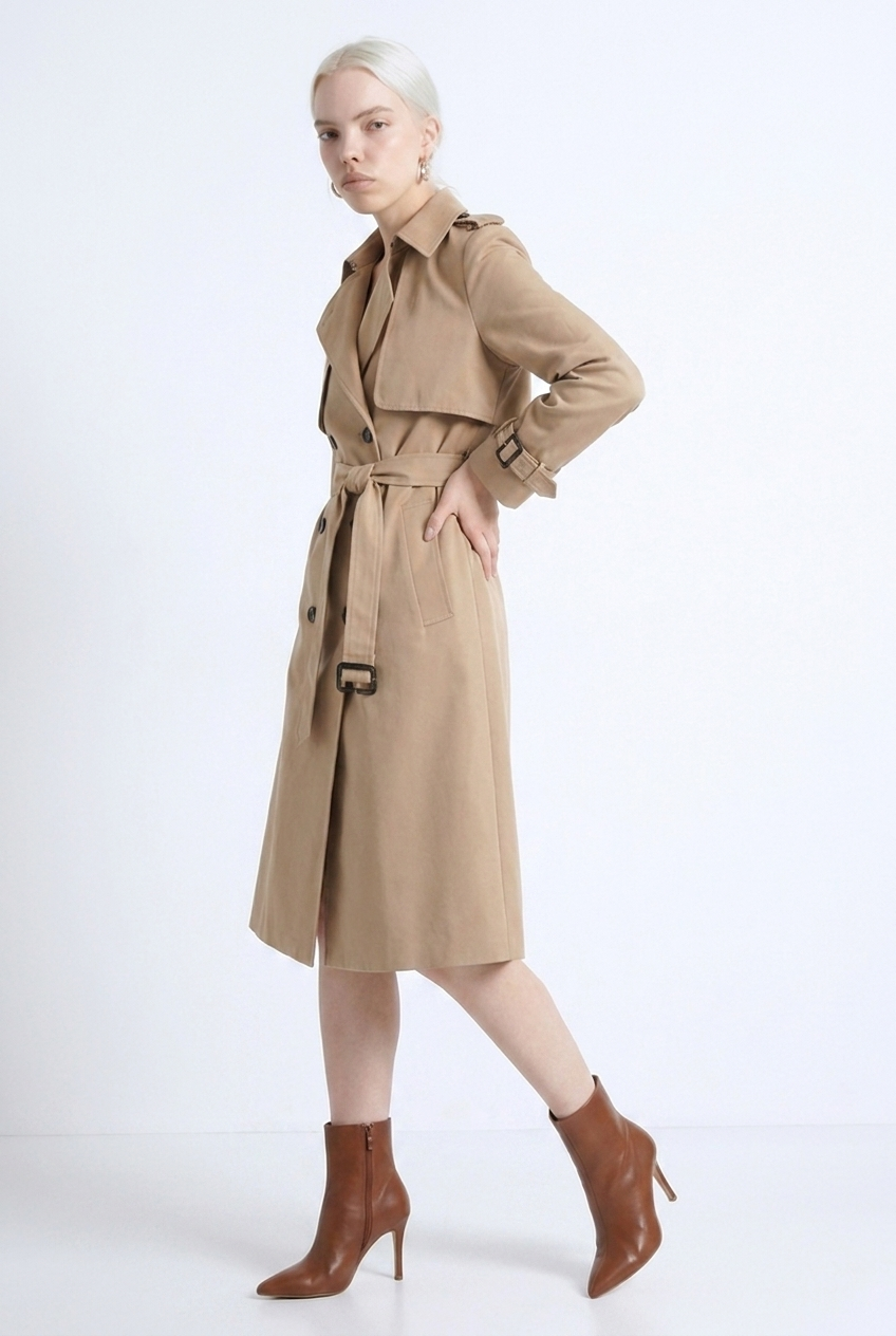 Long Belted Double-Breasted Long Casual Trench Coat Women
