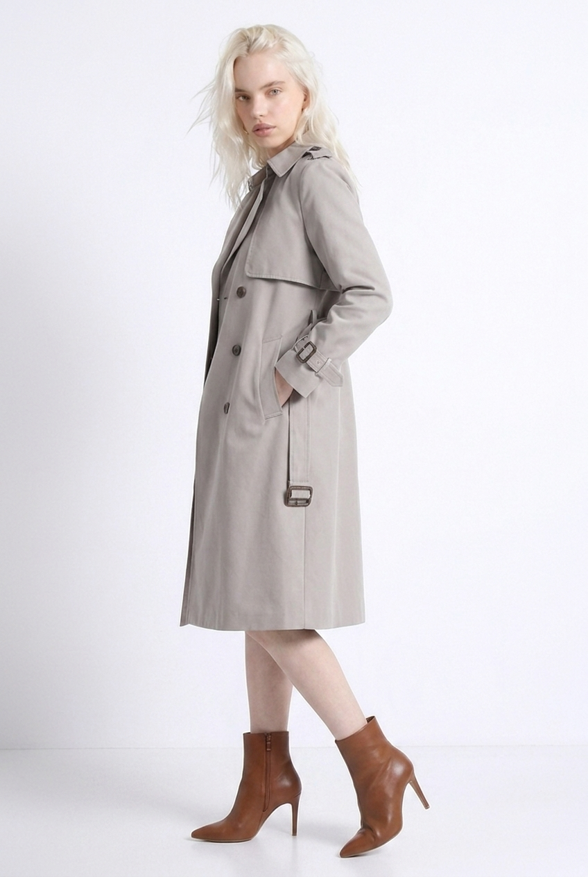 Long Belted Double-Breasted Long Casual Trench Coat Women