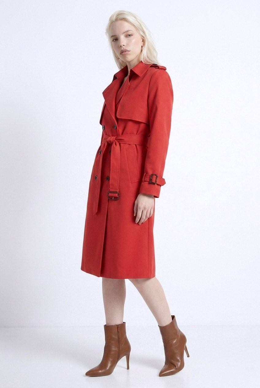 Long Belted Double-Breasted Long Casual Trench Coat Women