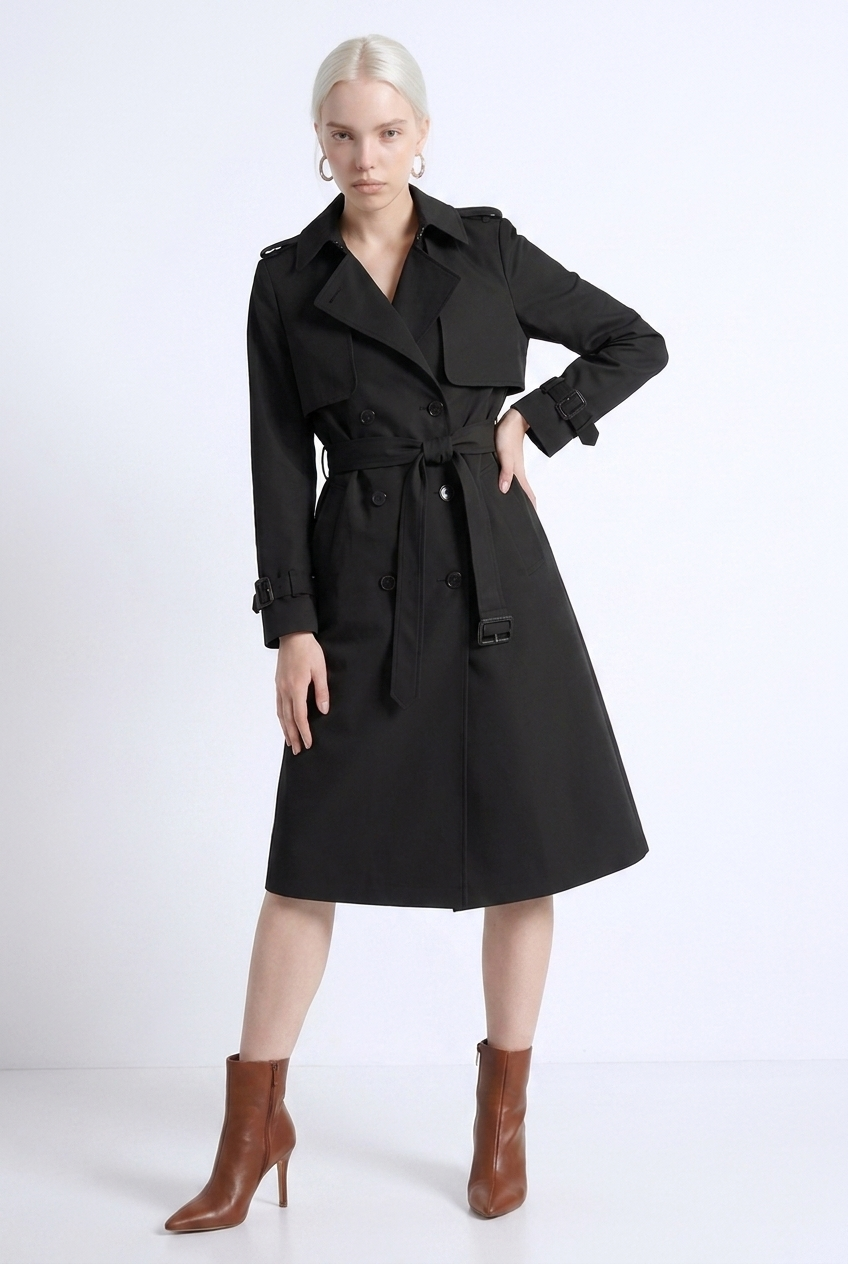 Long Belted Double-Breasted Long Casual Trench Coat Women