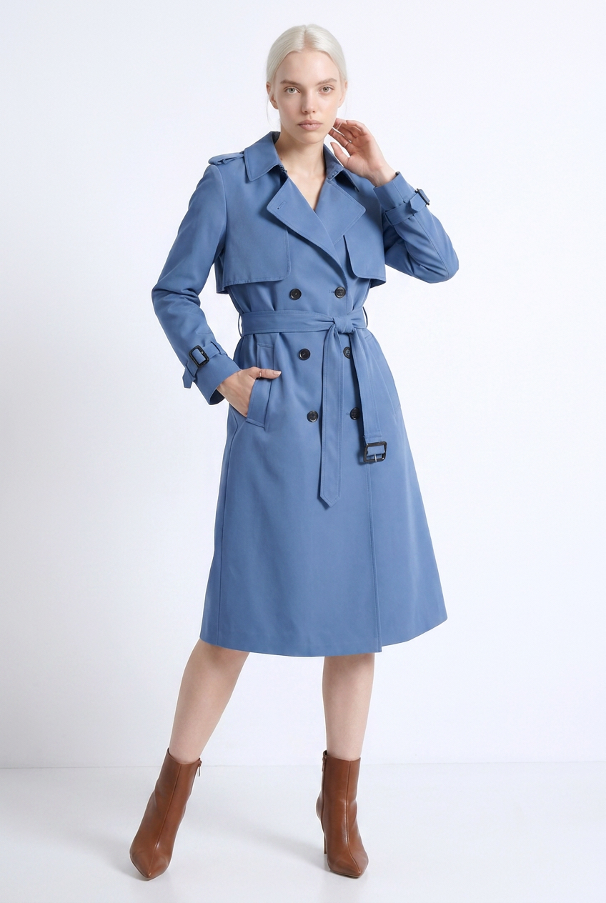 Long Belted Double-Breasted Long Casual Trench Coat Women
